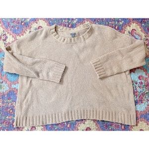 Aerie Cream Chenille Crew Neck Cropped Sweater